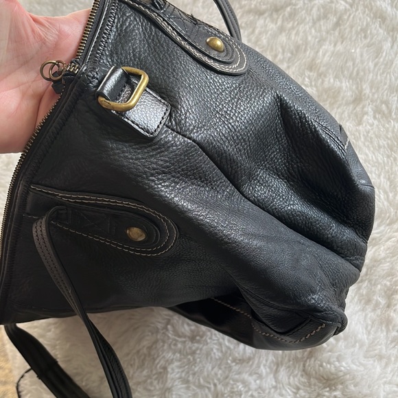 The Sak Leather Tote Satchel Bag 18” Large Brown Pebbled Cow Hide Gold Hardware - Picture 5 of 14